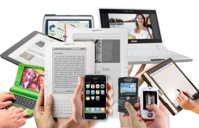 array of mobile technologies in hands